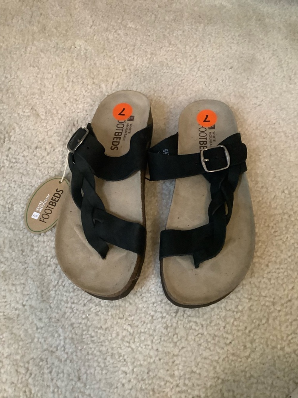 New White Mountain Footbeds Womens Black Crawford Comfort Sandals size 7
